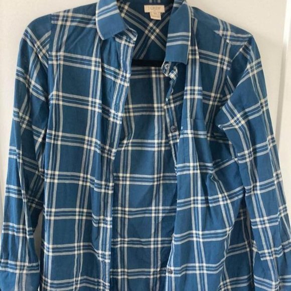Womens JCrew Navy Plaid Button Down Shirt (XS) - Picture 1 of 1